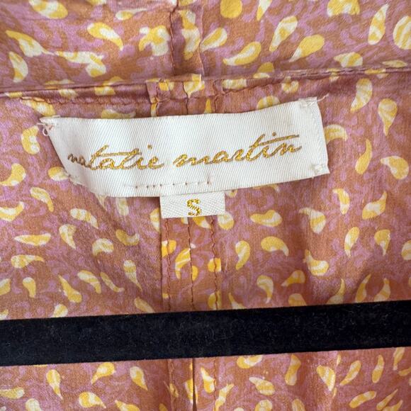Natalie Martin Wrap Dress Silk Pink Yellow V-Neck Snap Button Long Sleeve Sz S - Picture 3 of 8